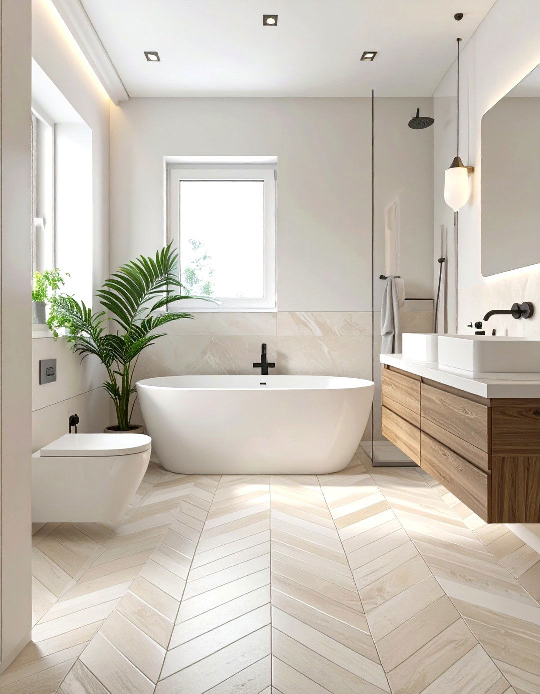 Chevron Patterned Floor Bathroom - 30 neutral bathroom ideas
