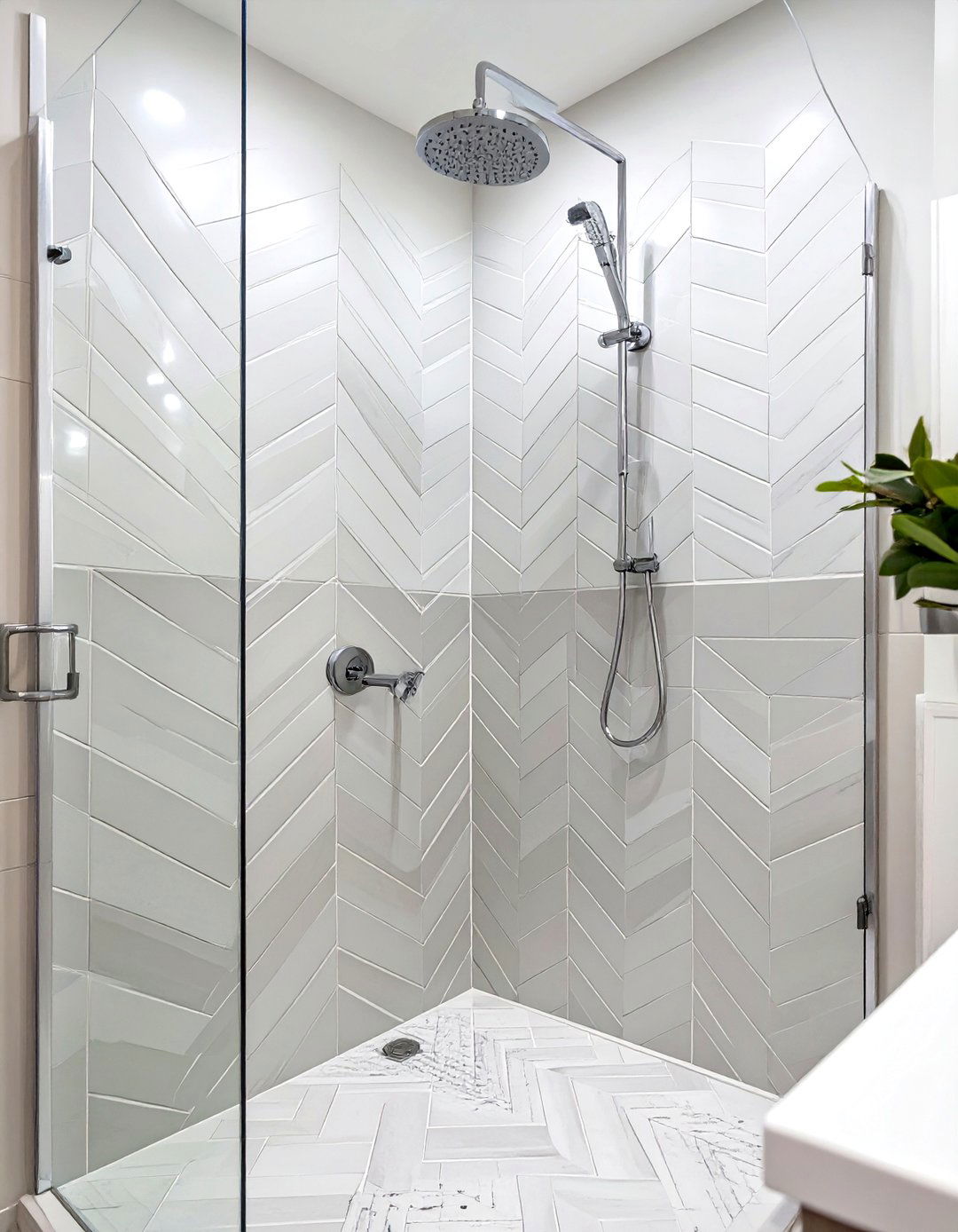 Chevron Tile Pattern Shower Surround - 30 shower surround ideas