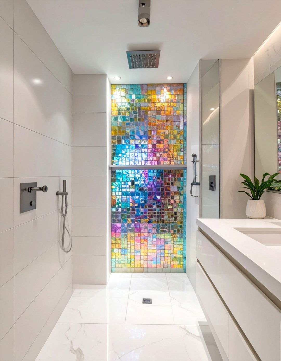 Chevron Tiled Bathroom Accent Wall - 30 tiled bathroom ideas