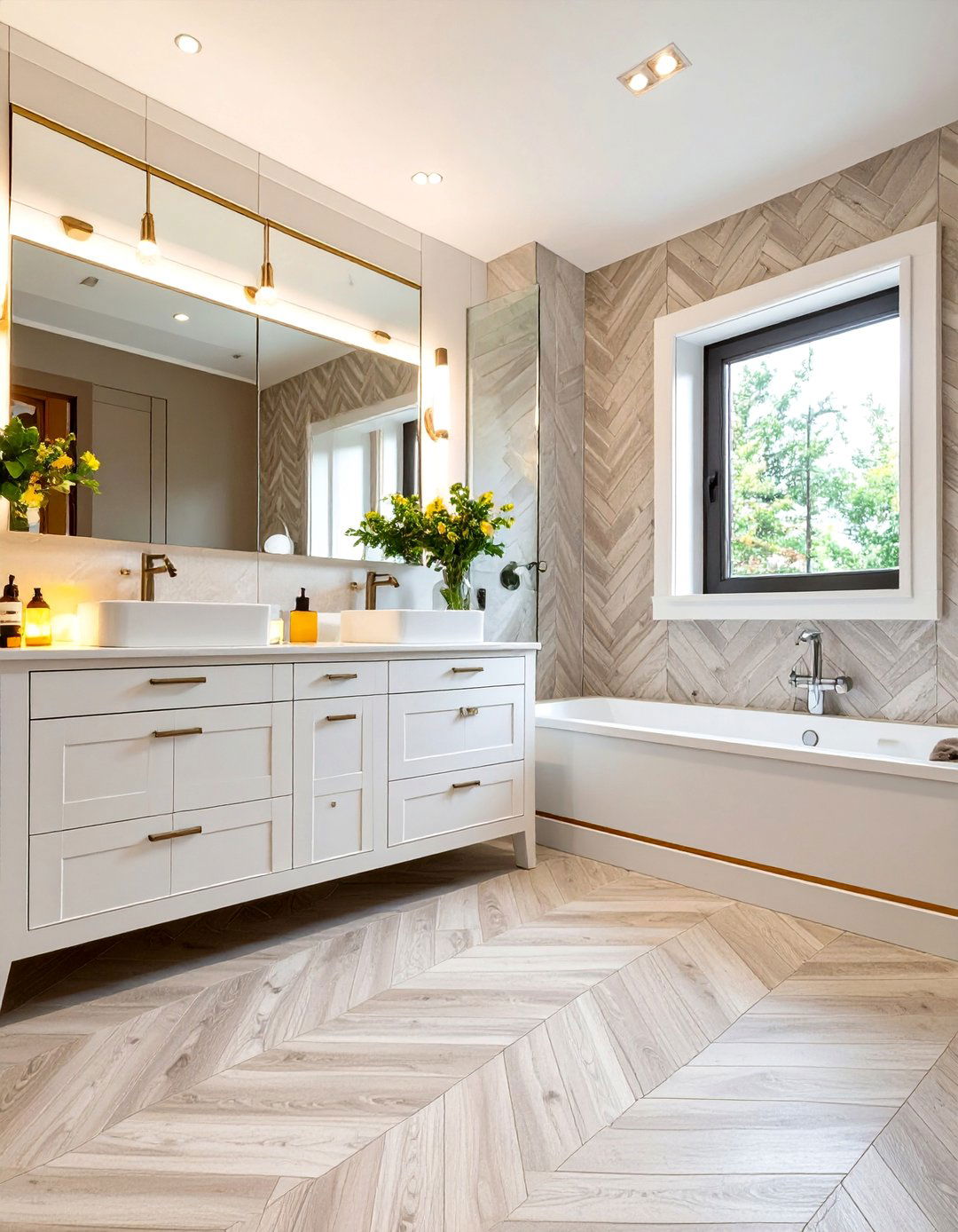 Chevron and Herringbone Layouts - 30 bathroom floor tile ideas 2025