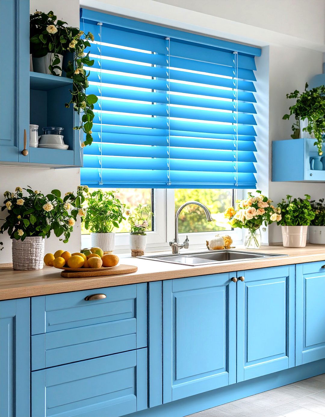 Child Friendly Kitchen with Cordless Blinds - 30 kitchen blinds ideas