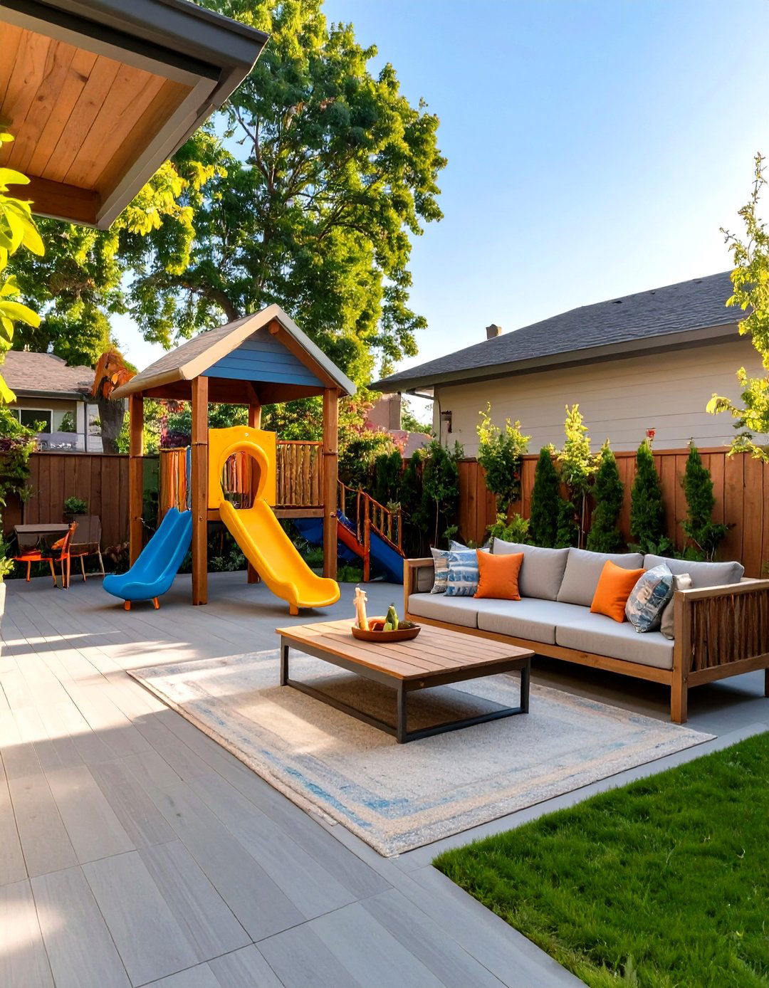 Child Friendly Outdoor Play and Lounge Zone - 30 outdoor living space ideas