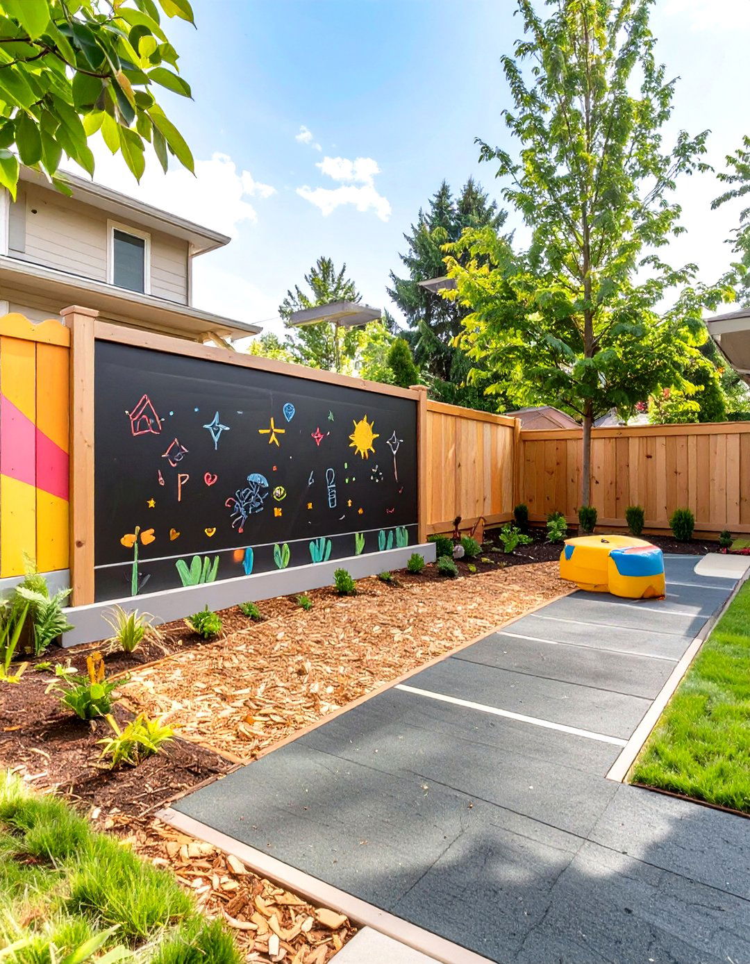Childrens Play Zone with a Chalkboard Wall - 30 side yard landscaping ideas
