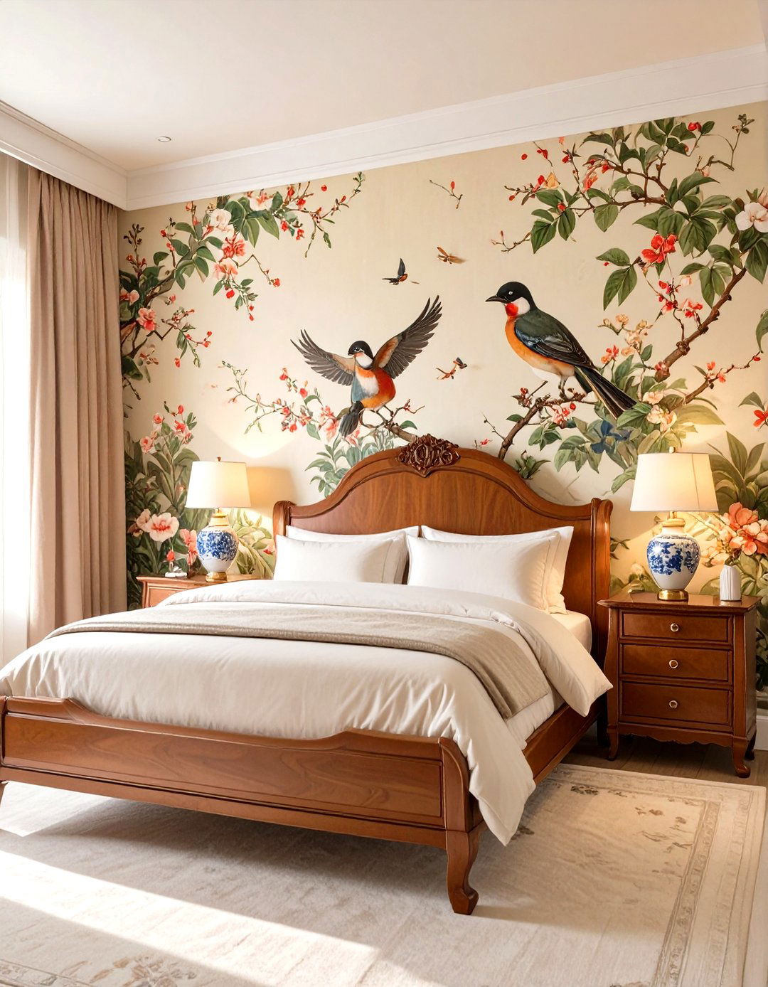 Chinoiserie Mural Bedroom Design - 30 classy bedroom wallpaper designs