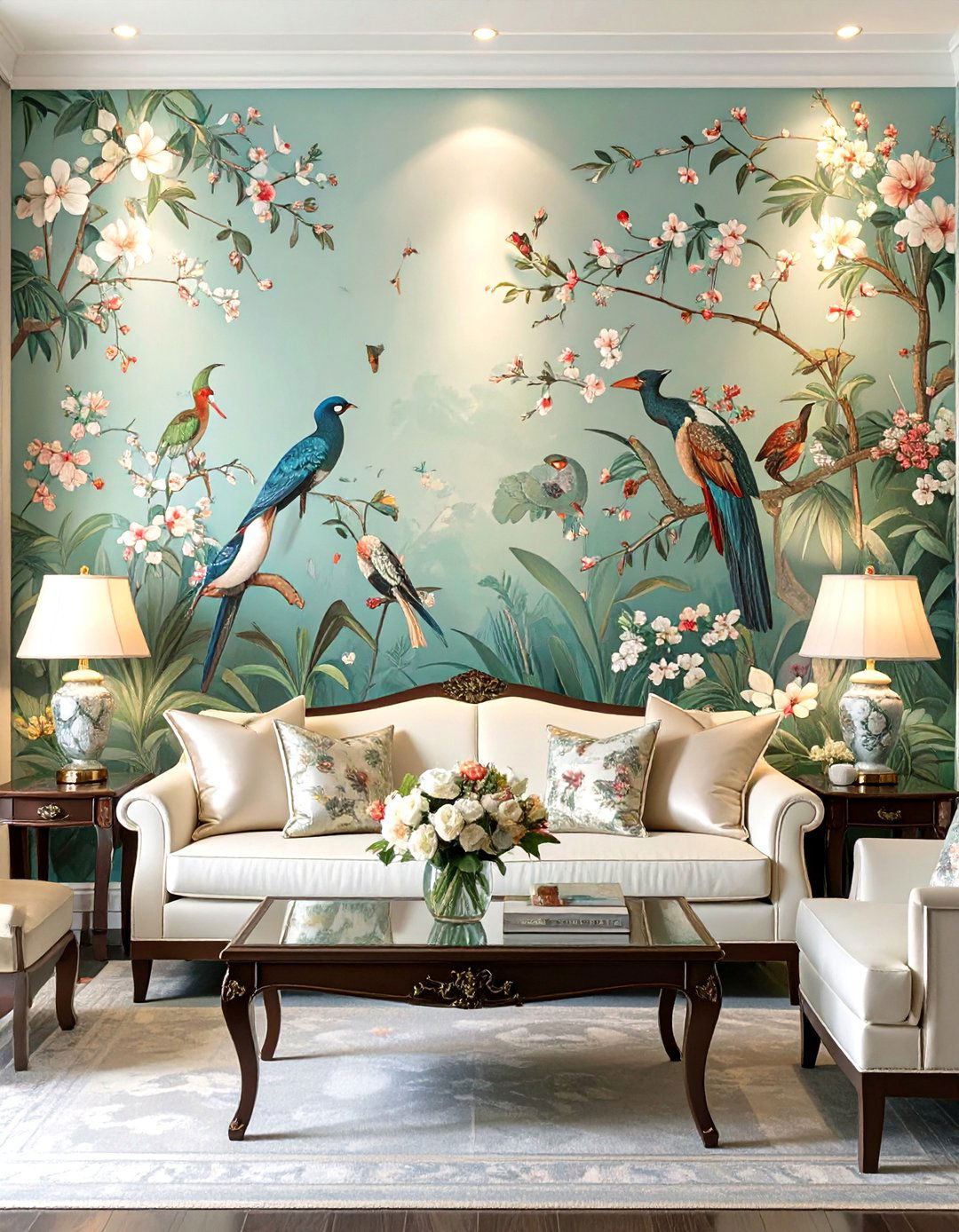 Chinoiserie Mural Living Room Wallpaper - 30 classy wallpaper designs for living room