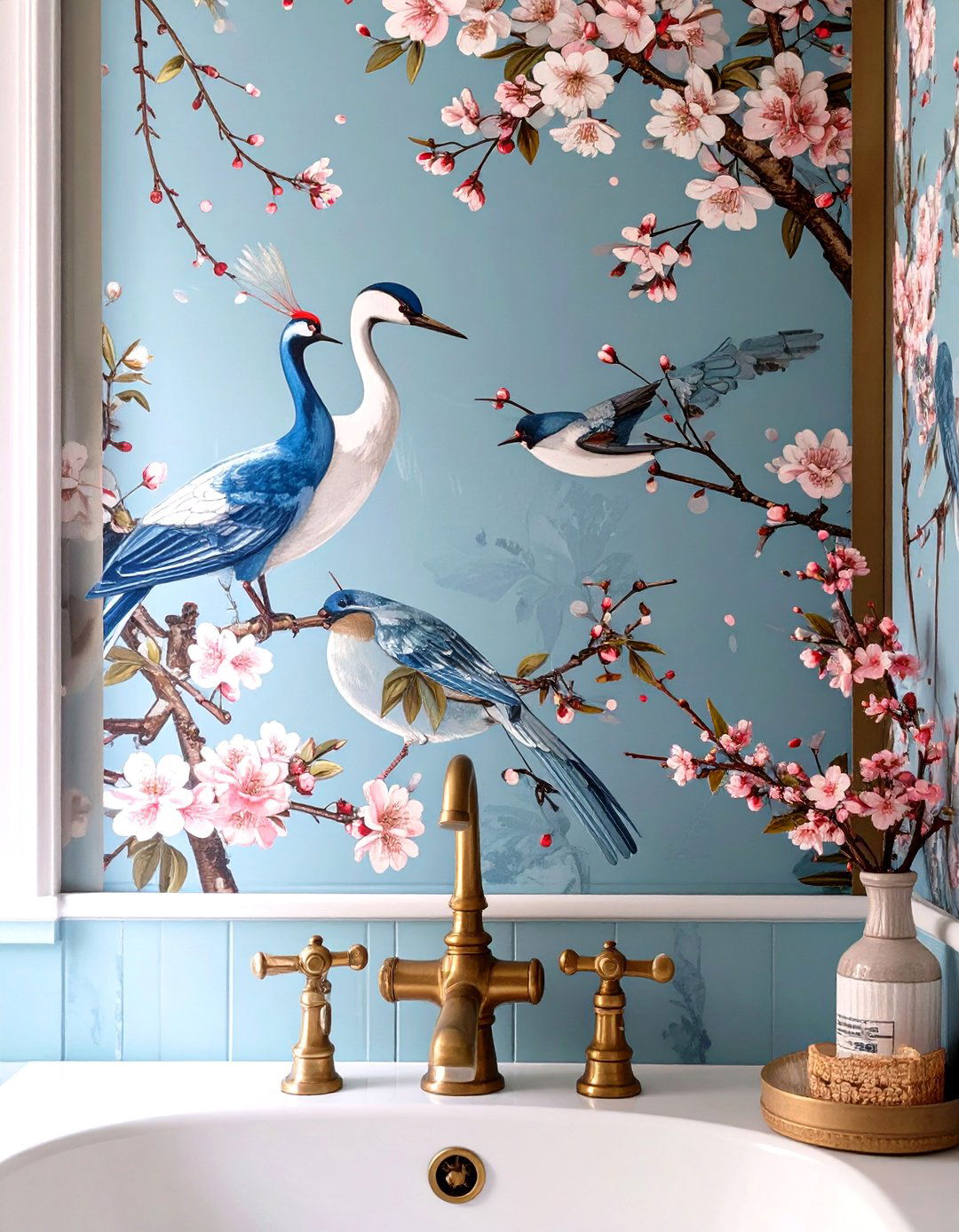 Chinoiserie Mural Wallpaper - 30 small bathroom bathroom wallpaper ideas