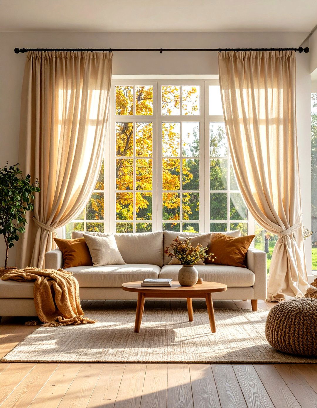 Choosing Linen or Burlap Curtains - 30 rustic living room ideas