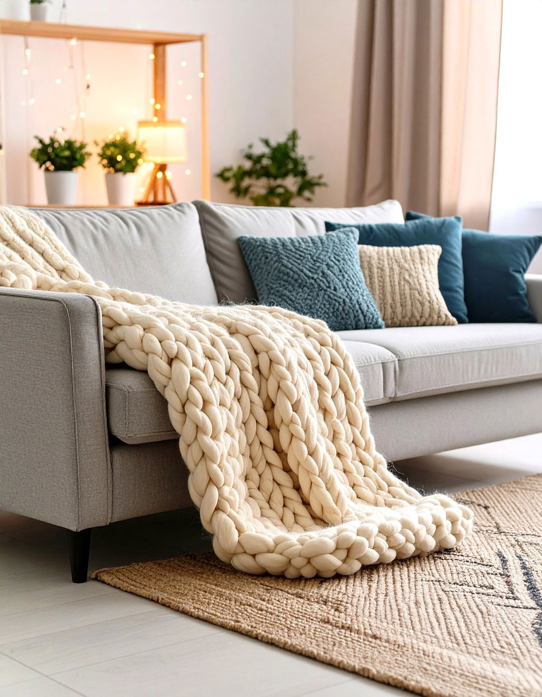Chunky Knit Throw Blankets - 30 pottery barn living room ideas