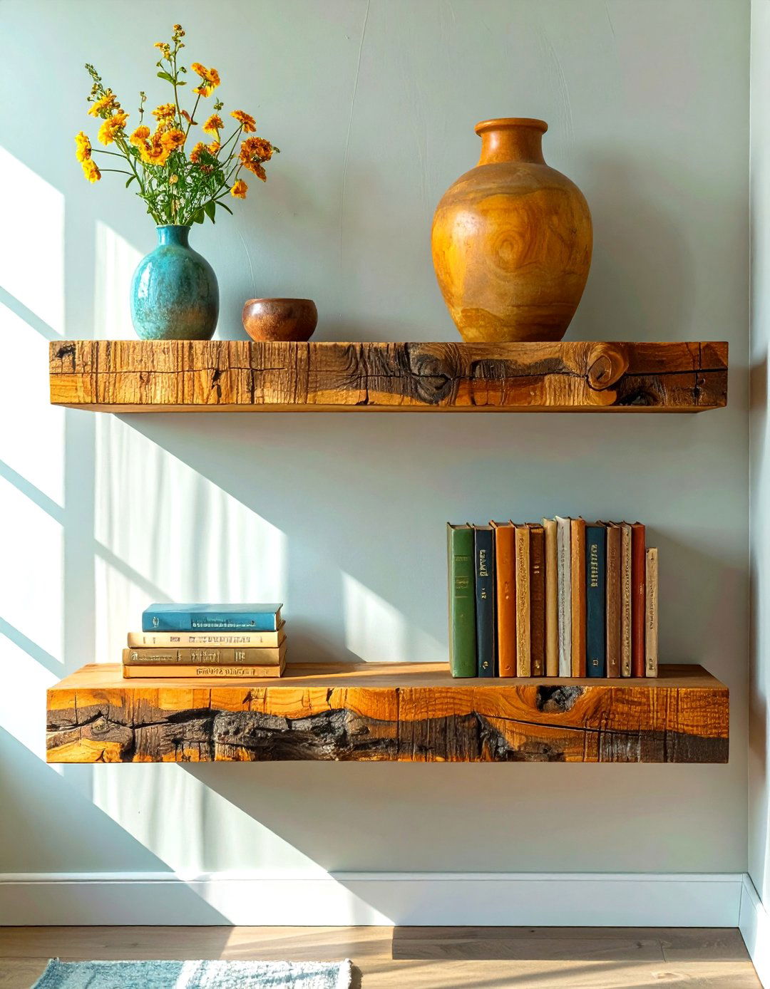 Chunky Thick Floating Shelves - 30 floating shelves ideas living room