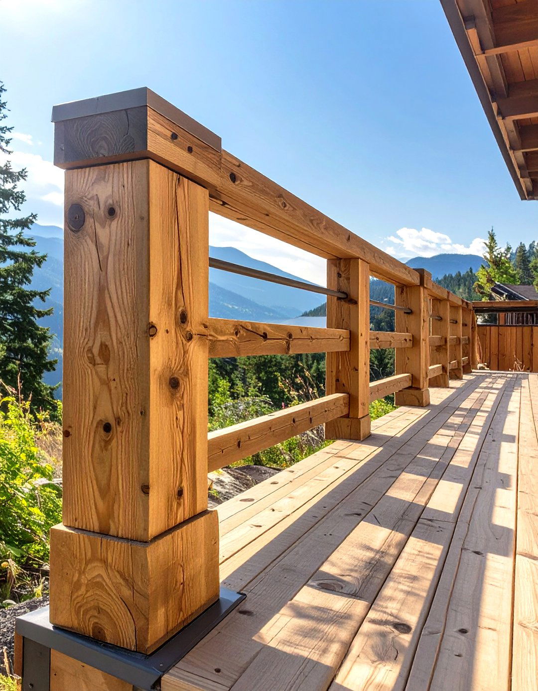 Chunky Wood Post and Rail Deck Railing - 30 wood deck railing ideas