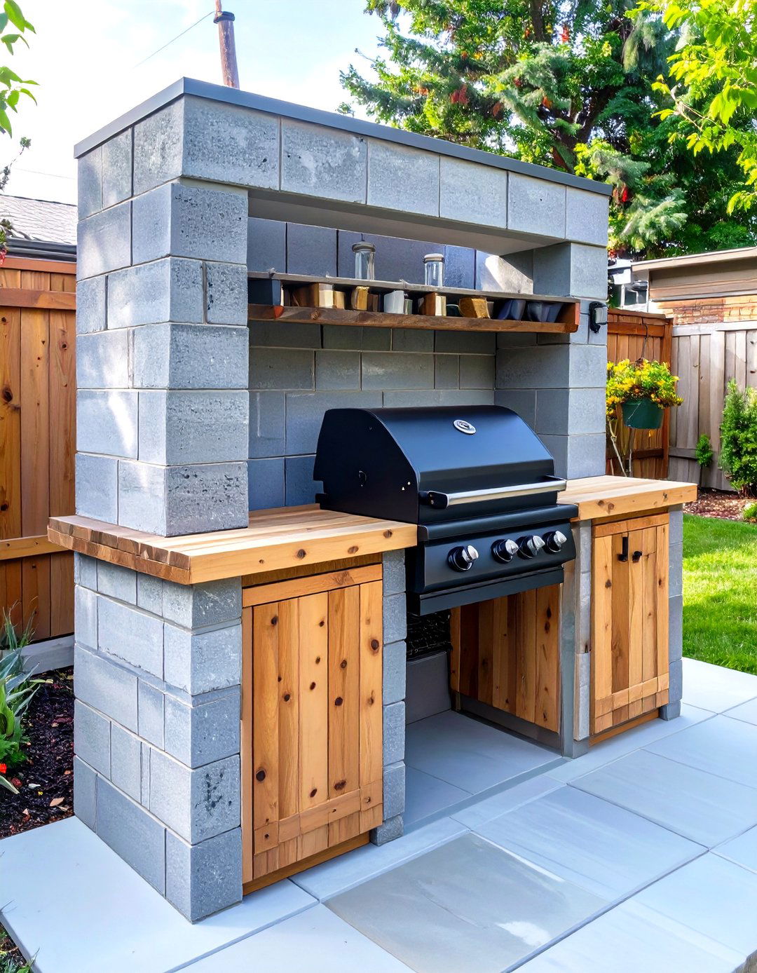 Cinder Block DIY BBQ Station - 30 small outdoor bbq area ideas