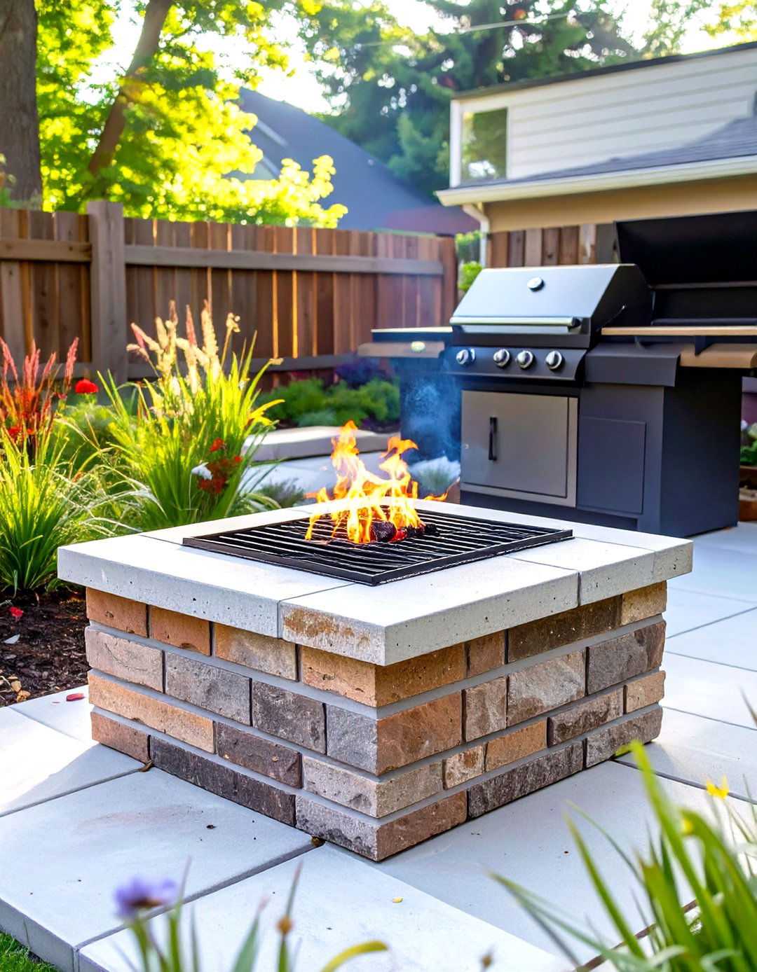 Cinder Block Fire Pit with a Grilling Grate - 30 small backyard fire pit ideas landscaping