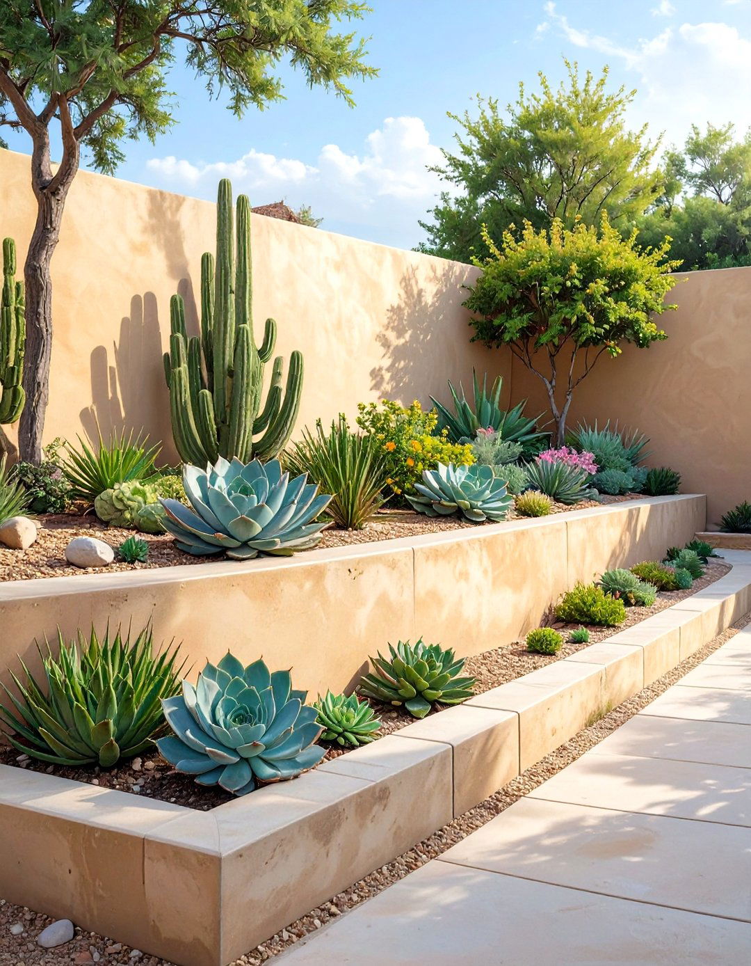 Cinder Block Retaining Wall with Stucco Finish - 30 backyard retaining wall ideas