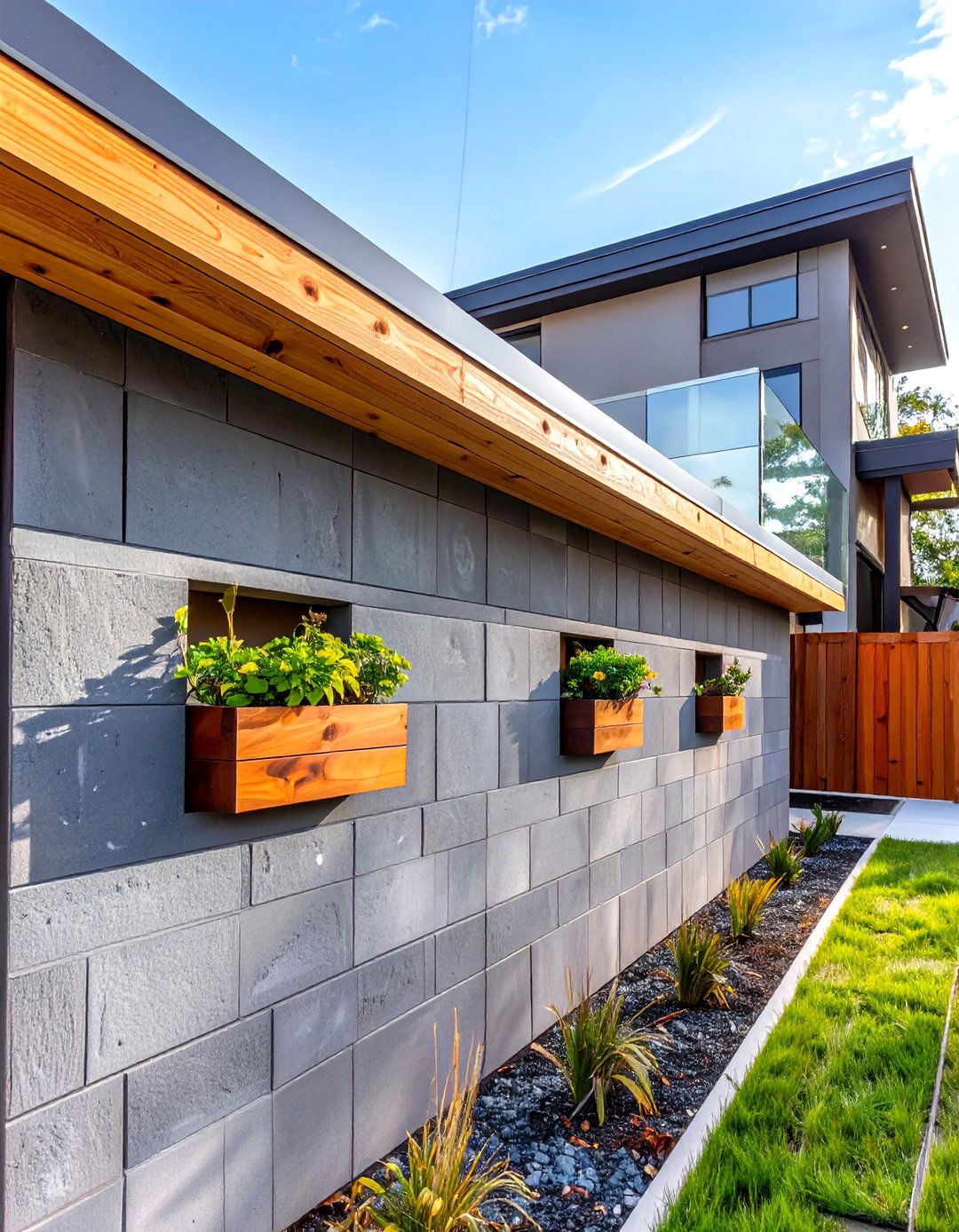 Cinder Block Wall with a Modern Finish - 30 cheap front yard fence ideas