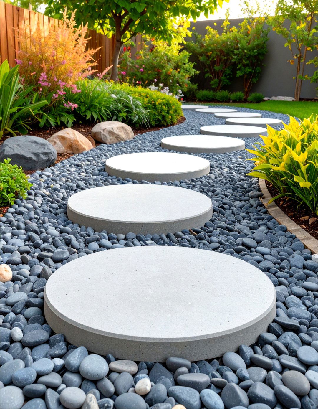 Circular Paver and Pebble Garden Path - 30 unique garden path ideas