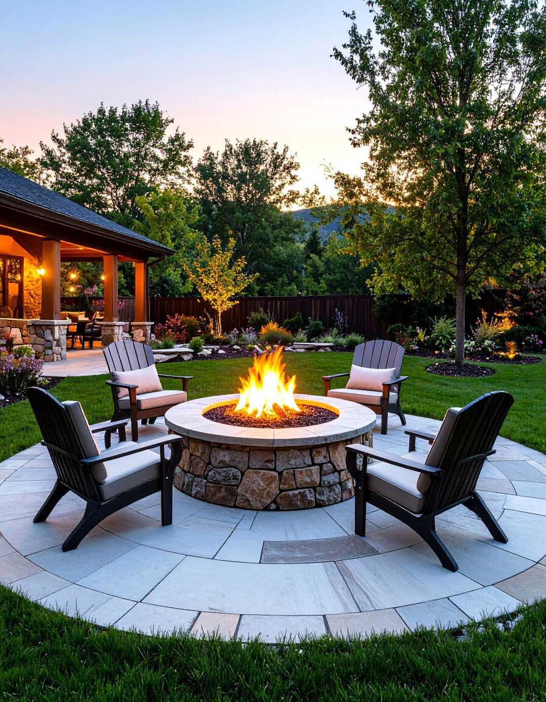 Circular Rock Patio with a Central Fire Pit - 30 rock patio ideas