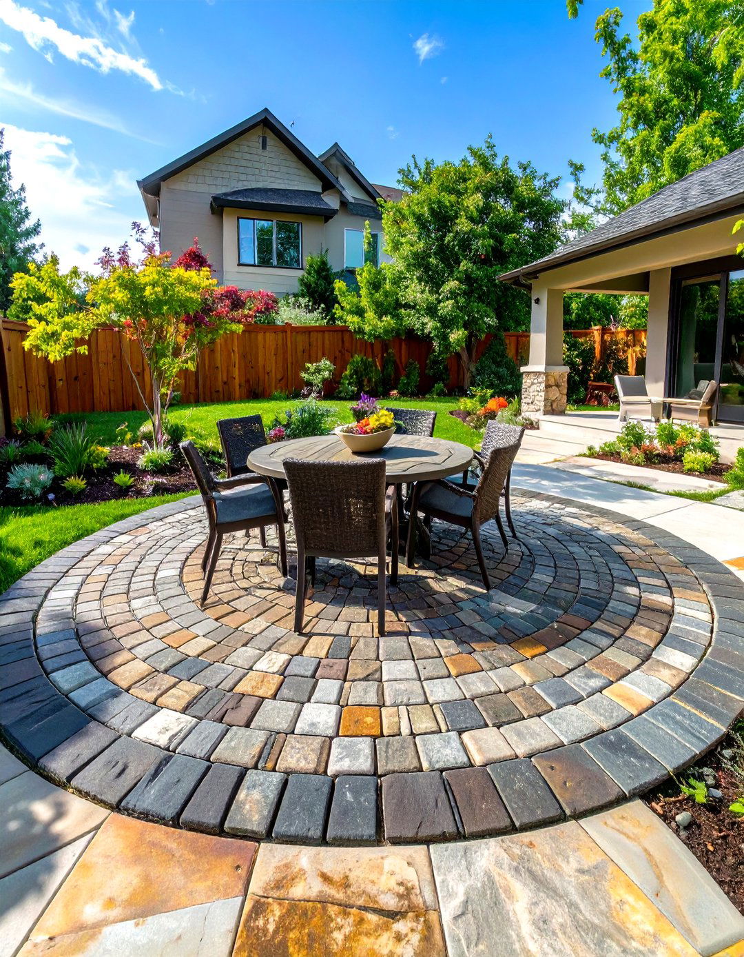 Circular Stamped Concrete Patio Feature - 30 stamped concrete patio ideas