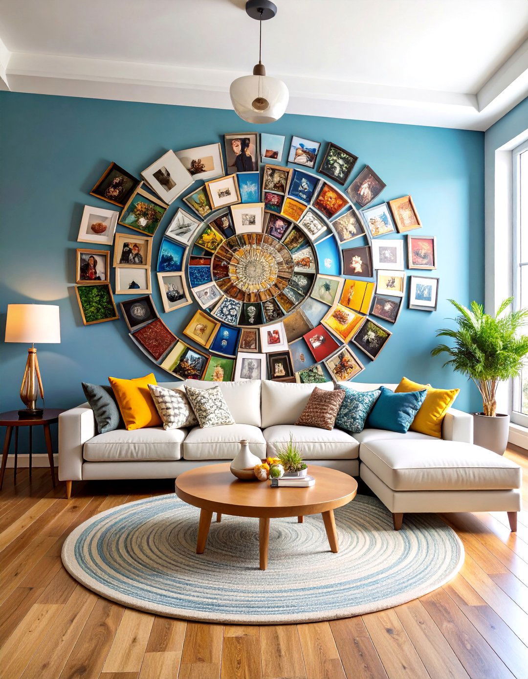 Circular or Spiral Picture Wall - 30 picture wall ideas for living room