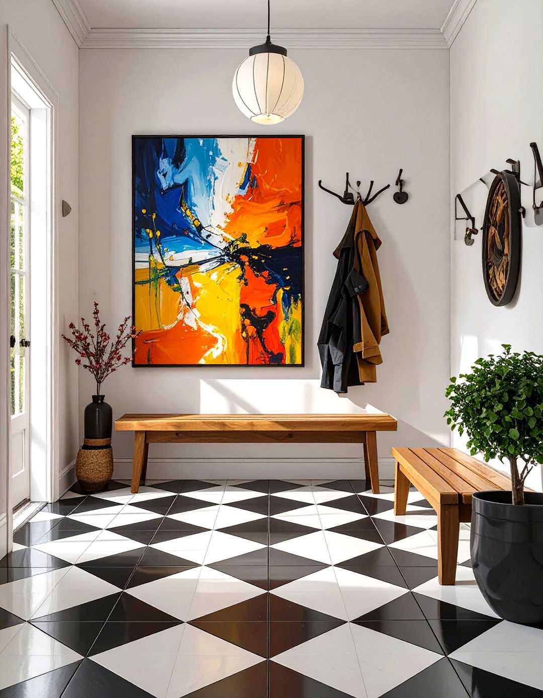 Classic Black and White Checkerboard Tile - 30 modern entryway tile ideas