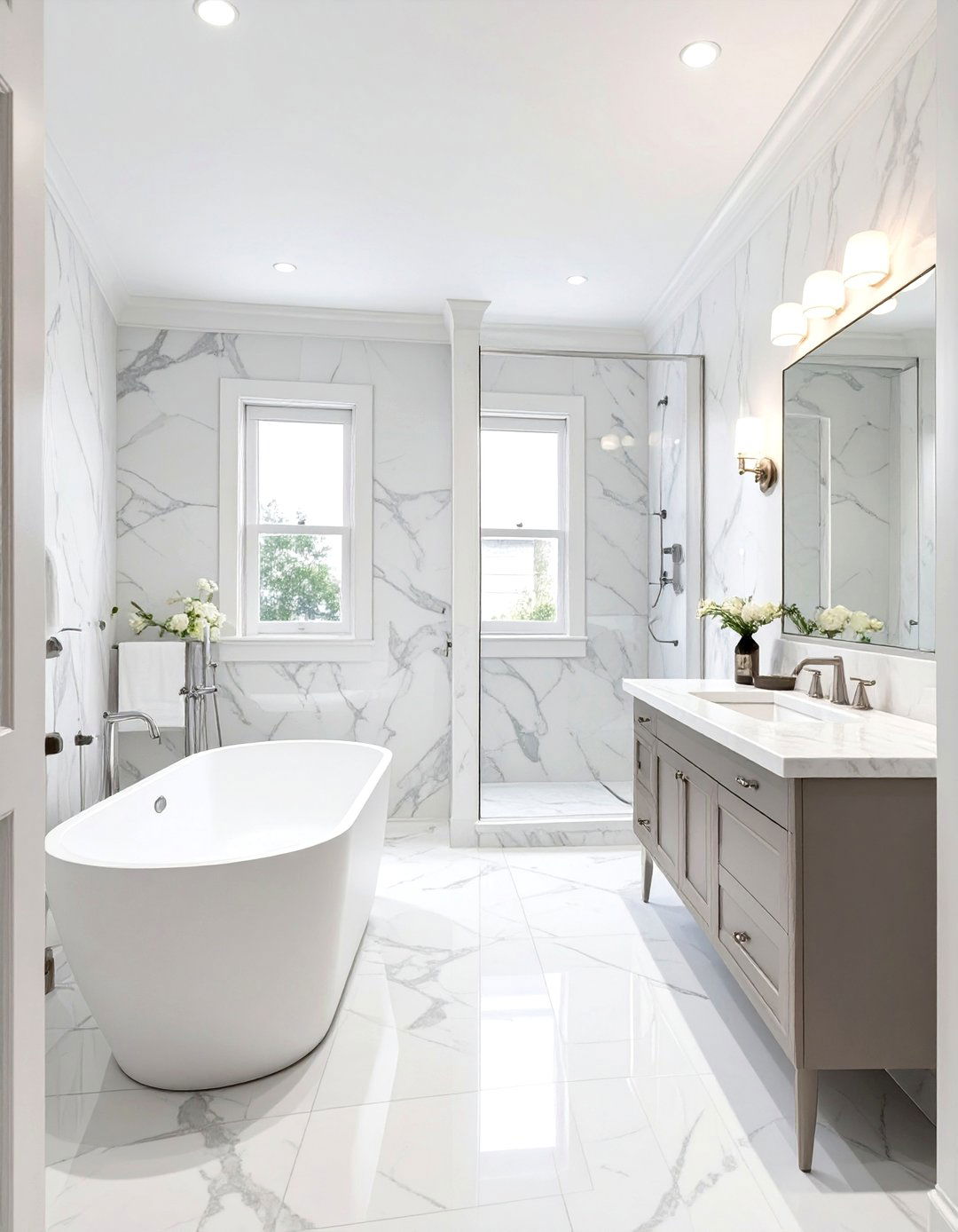 Classic Carrara Marble Bathroom - 30 marble bathroom ideas