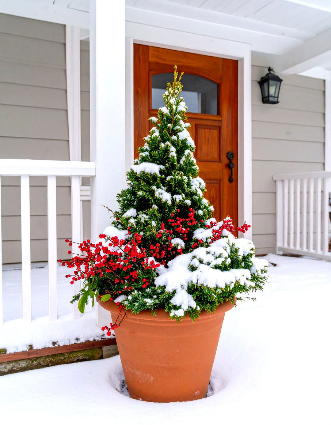 Classic Evergreen and Berry Winter Planter - 30 outdoor winter planter ideas