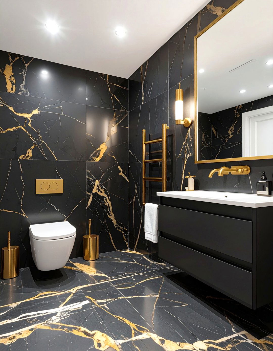 Classic Marble Bathroom - 30 black and gold bathroom ideas
