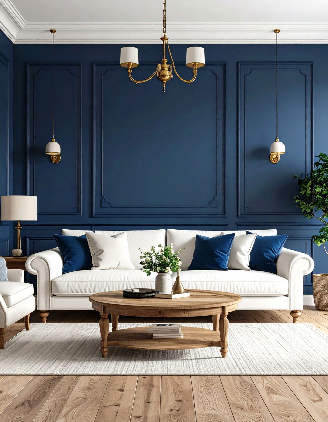 Classic Navy Blue and White Living Room - 30 living room painting ideas