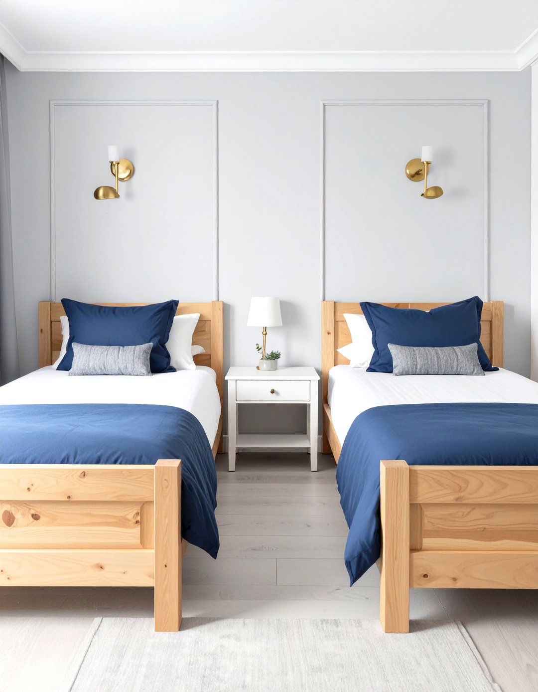 Classic Parallel Twin Beds with a Shared Nightstand - 30 twin bedroom ideas for small rooms