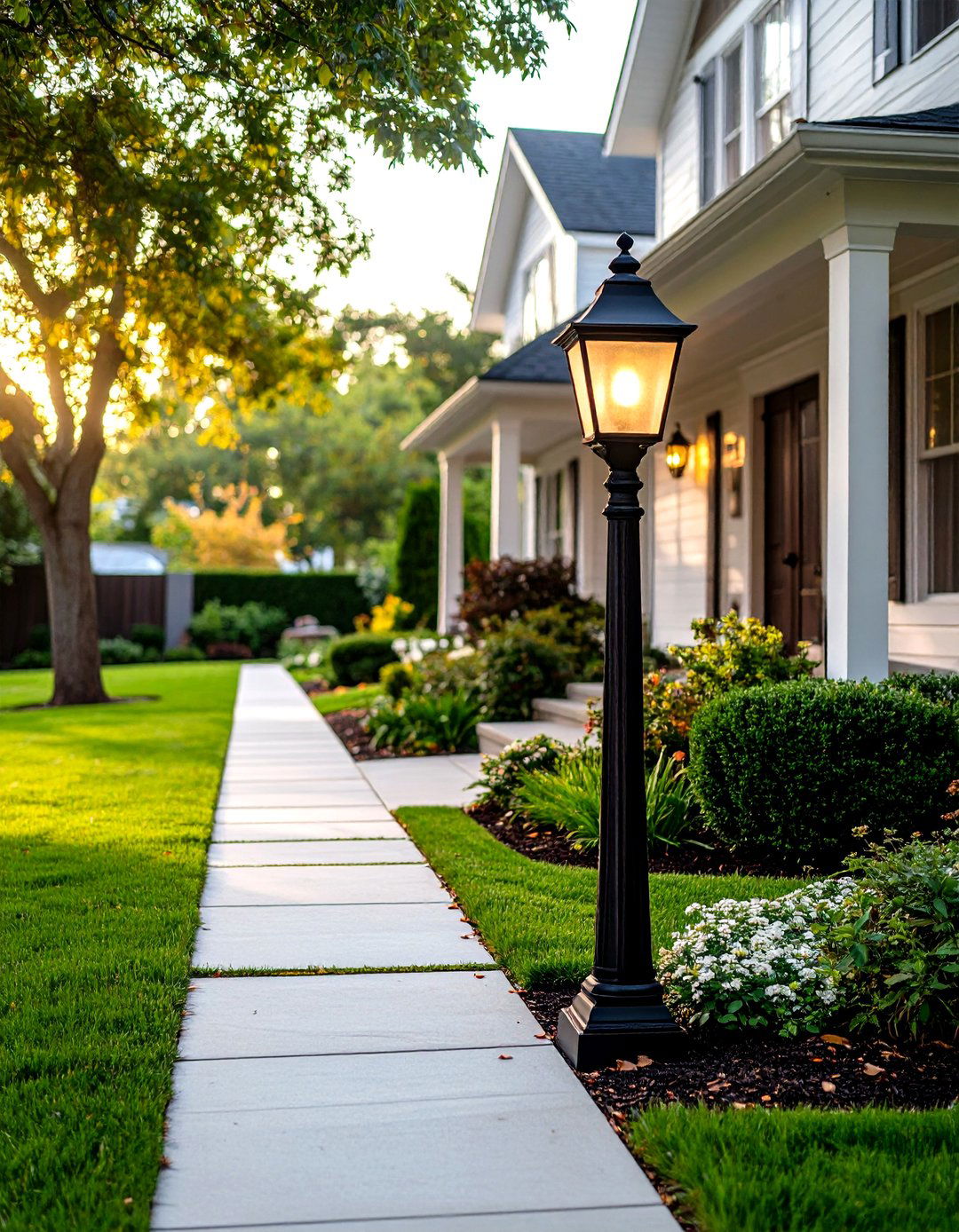 Classic Post Lamp by the Walkway - 30 front yard lighting ideas