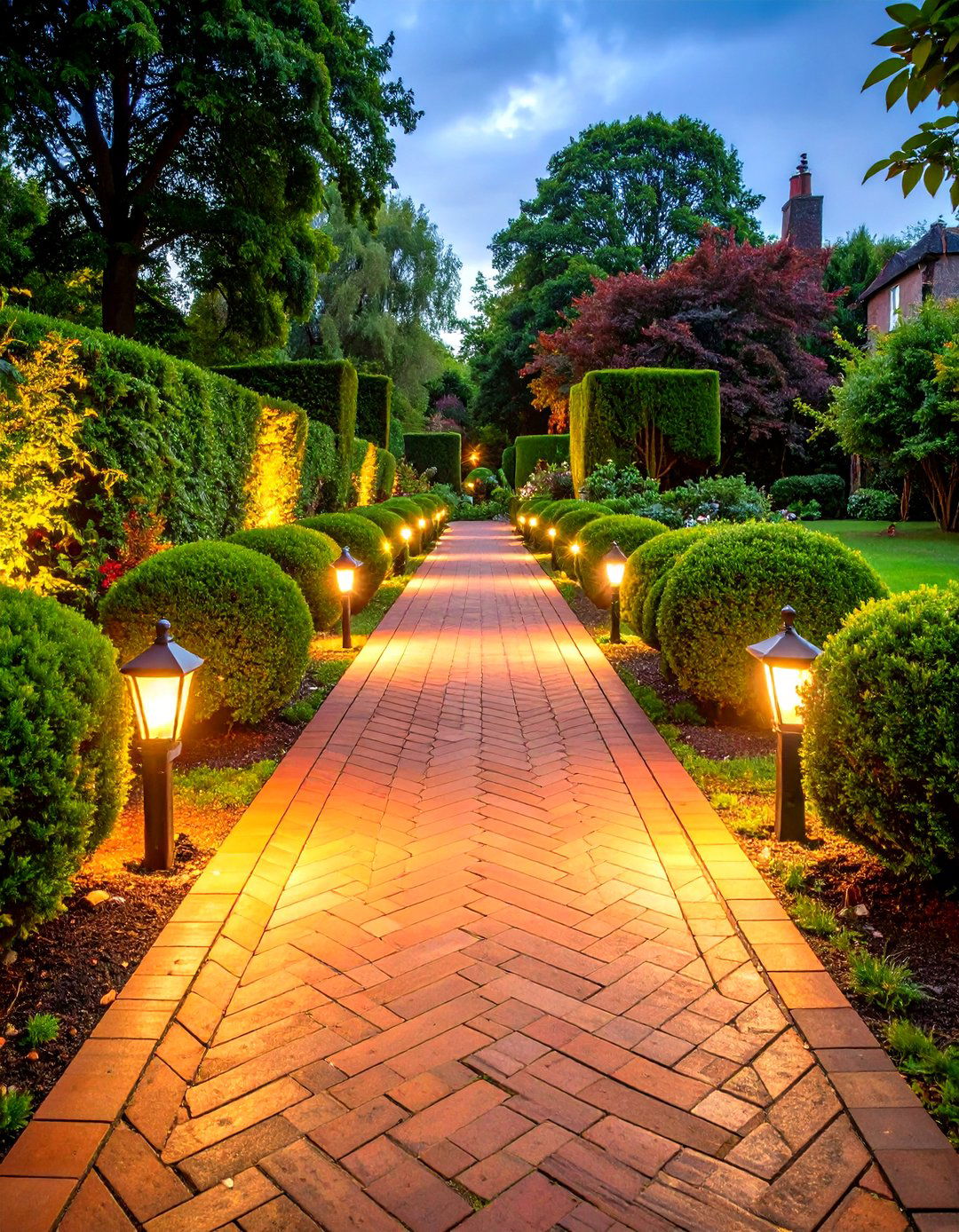 Classic Red Brick Herringbone Garden Path - 30 garden path ideas