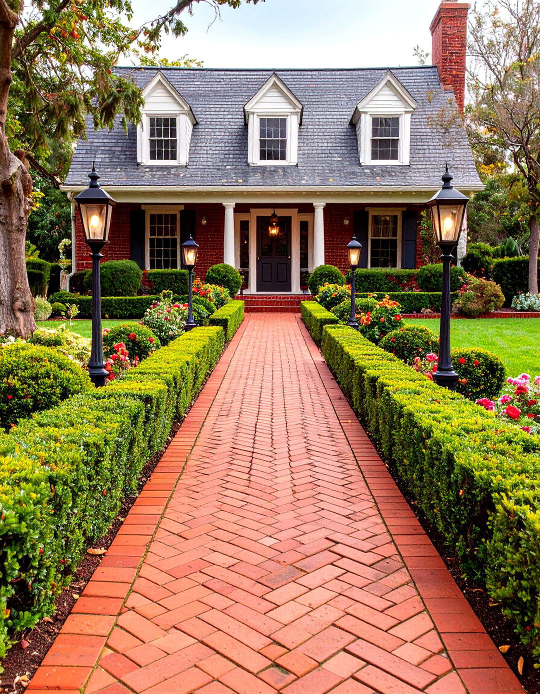 Classic Red Brick Herringbone Walkway - 30 front yard walkway ideas