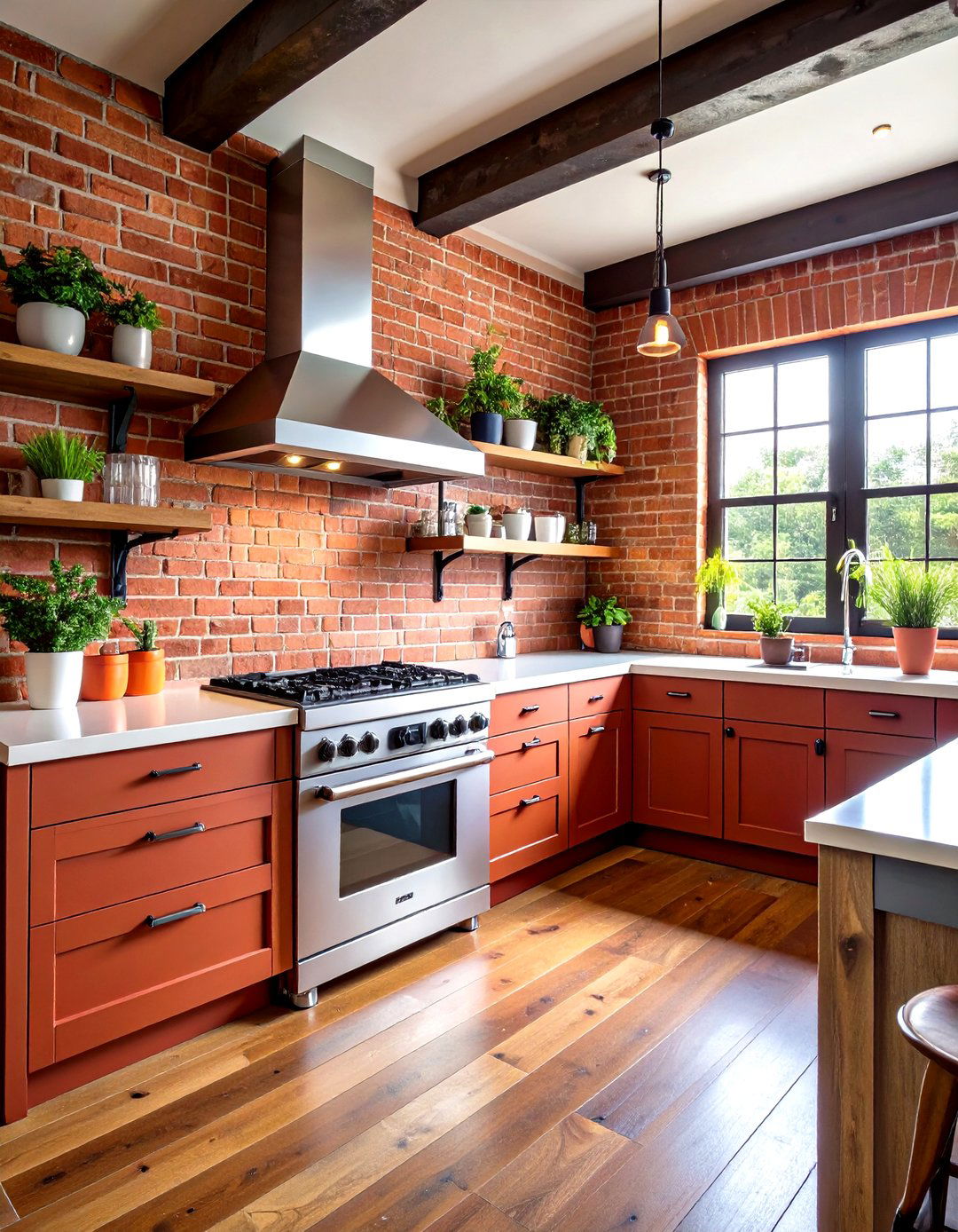 Classic Red Brick Veneer Backsplash - 30 rustic backsplash ideas