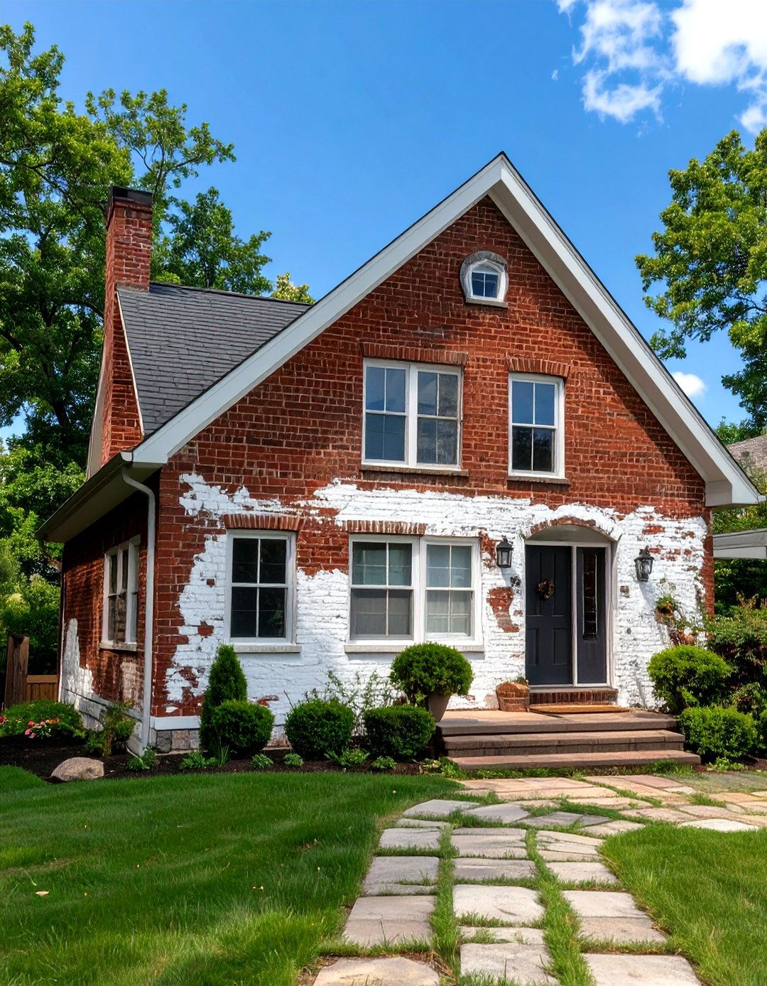Classic Red Brick with White Mortar Wash - 30 house exterior brick paint color ideas