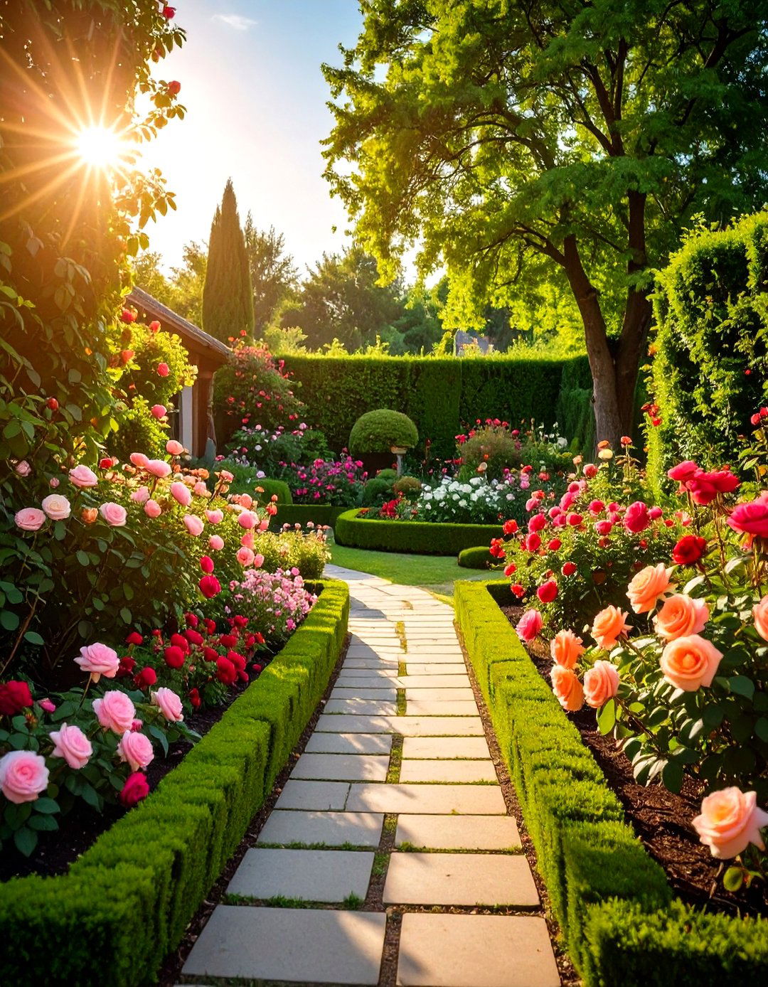 Classic Rose Garden with Boxwood Hedges - 30 rose garden ideas