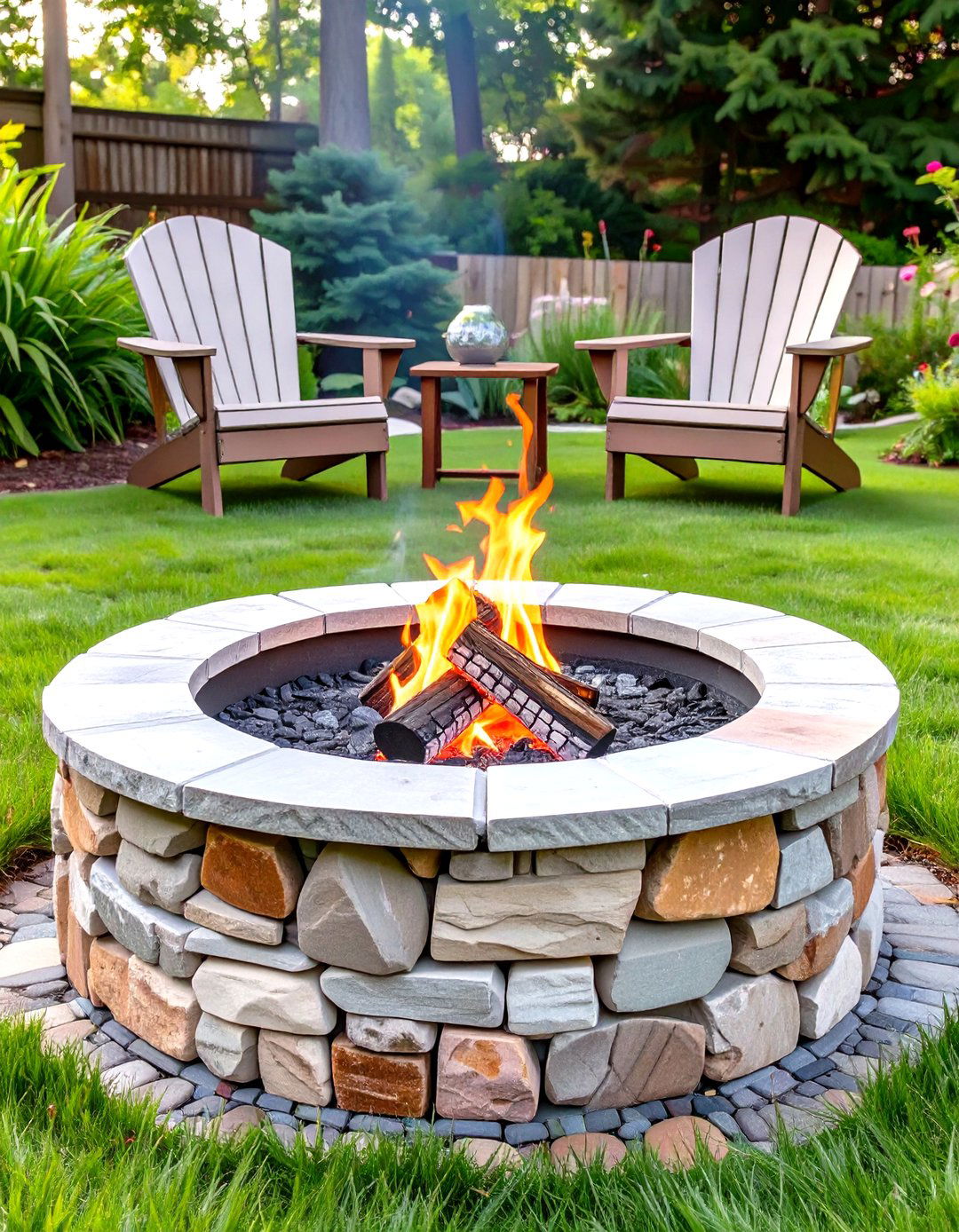 Classic Round Stone Fire Pit - 30 simple backyard fire pit ideas