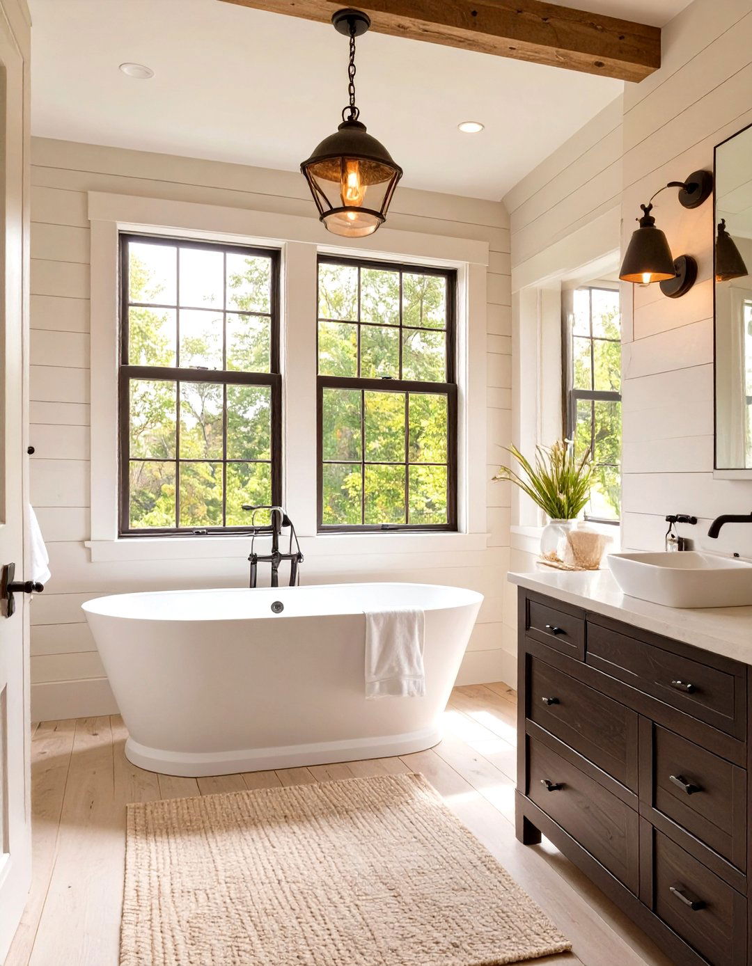 Classic Shiplap Walls Bathroom - 30 modern farmhouse bathroom ideas