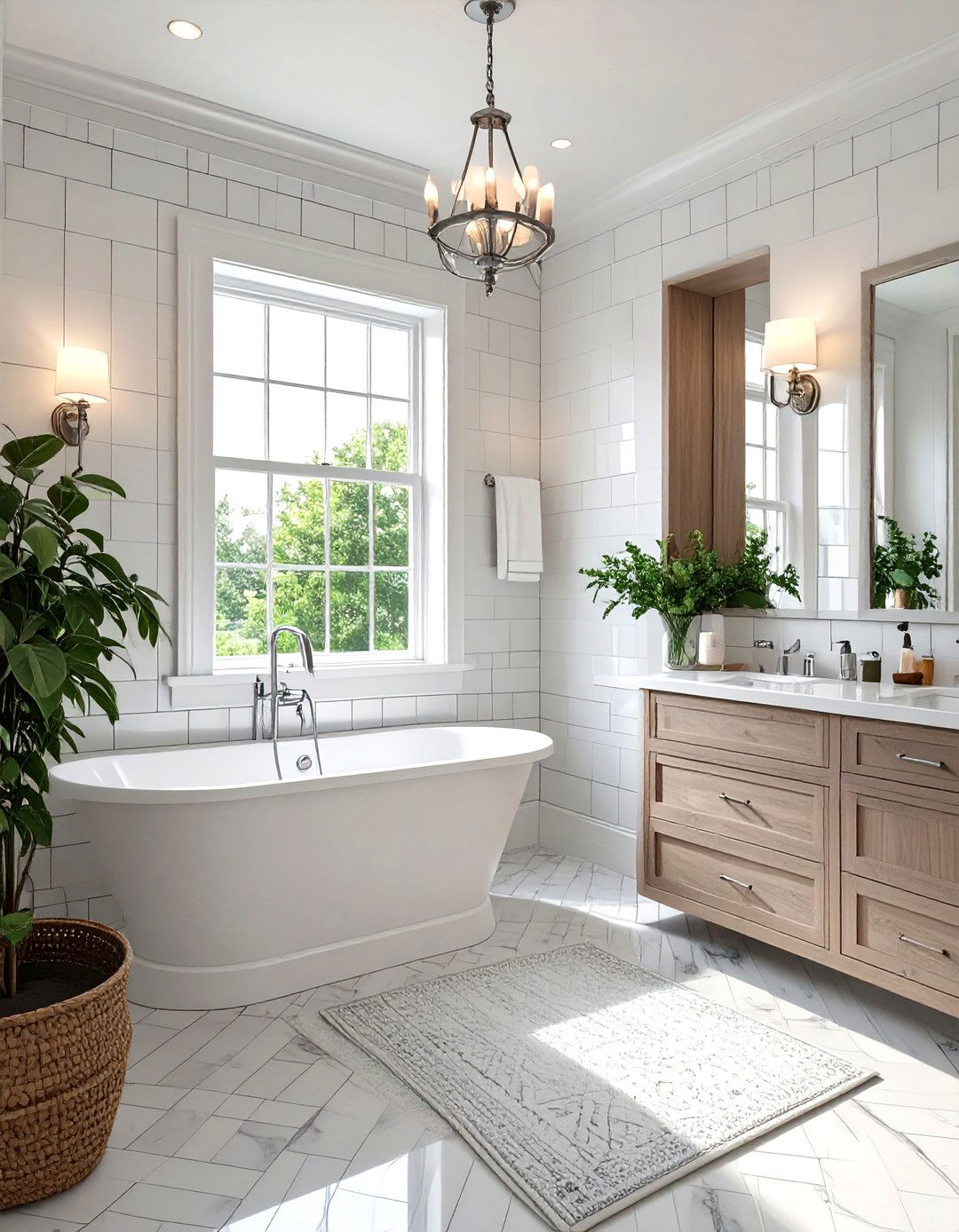 Classic Subway Tile Bathroom with a Twist - 30 bathroom wall tile ideas