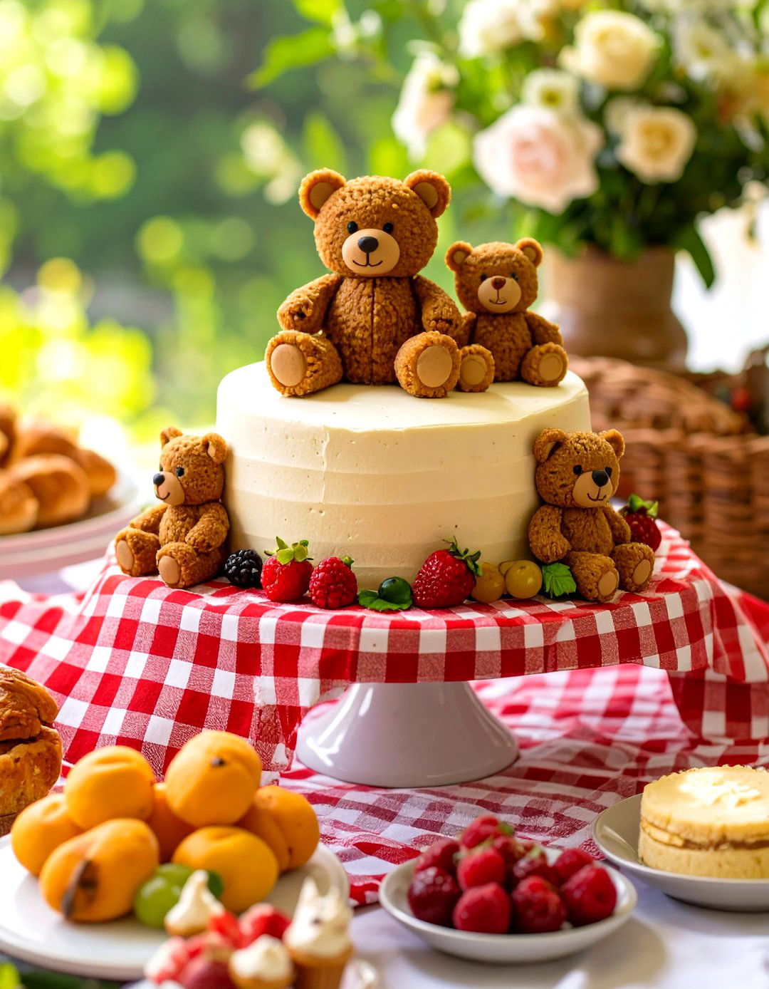 Classic Teddy Bear Picnic Cake - 30 baby shower cake ideas