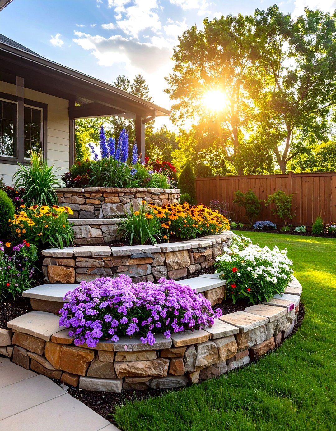 Classic Tiered Flower Bed Garden - 30 flower bed garden ideas