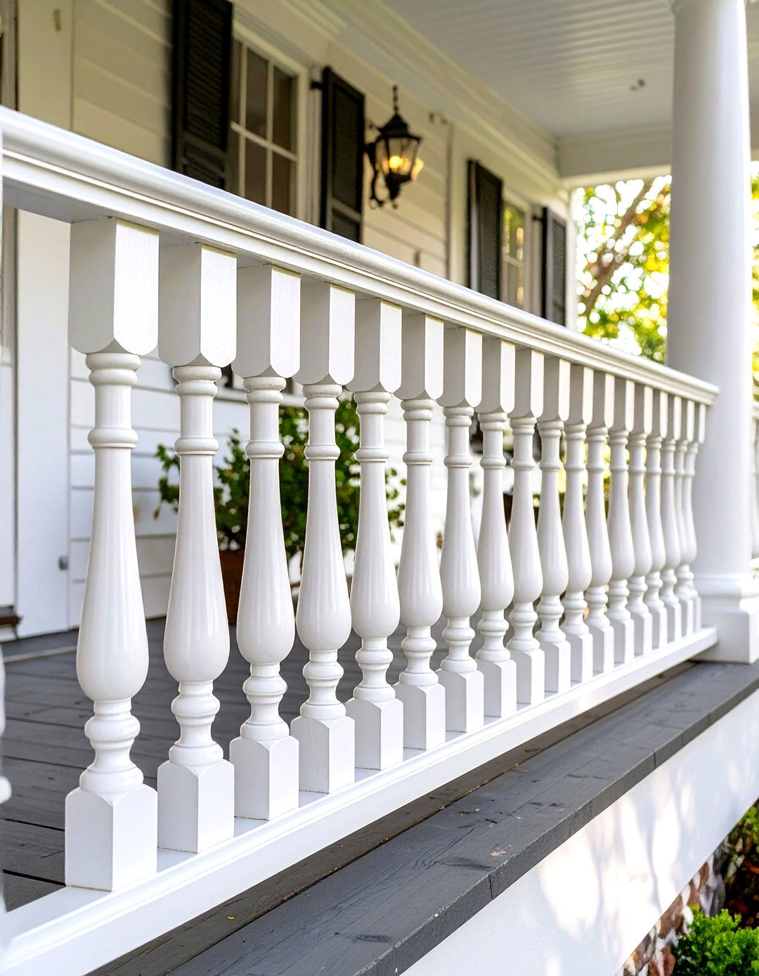 Classic Turned Spindle Wood Railing - 30 wood front porch railing ideas