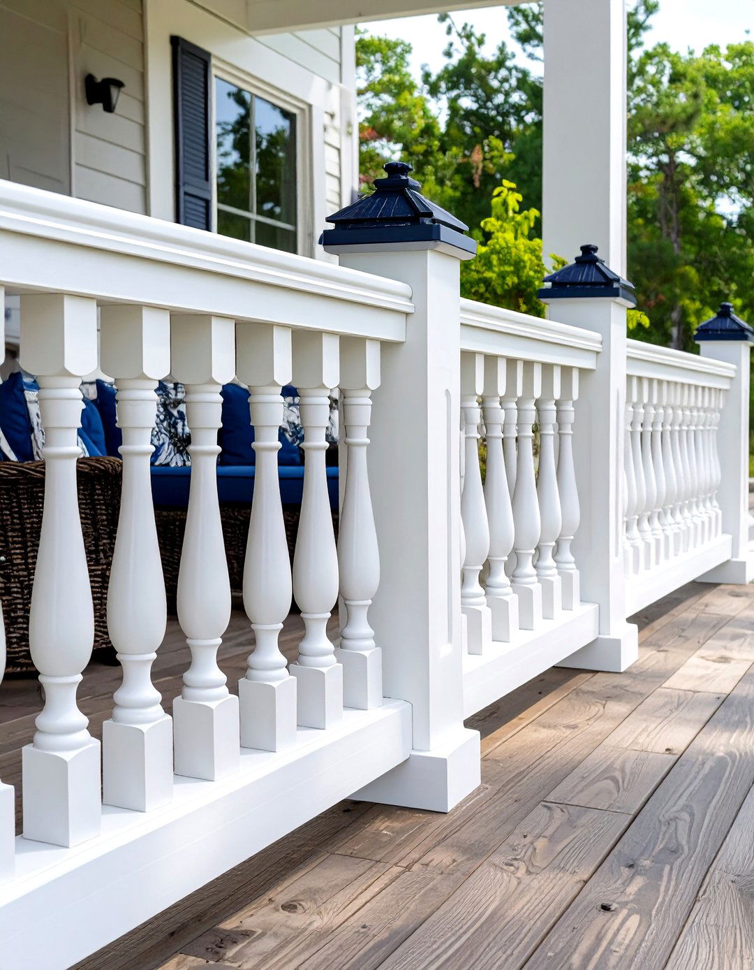 Classic White Composite Railing with Decorative Post Caps - 30 composite deck railing ideas