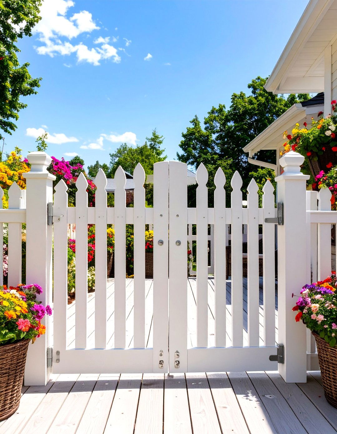 Classic White Picket Deck Gate - 30 deck gate ideas