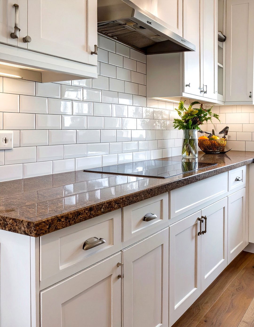 Classic White Subway Tile Backsplash - 30 backsplash ideas for fantasy brown granite countertops
