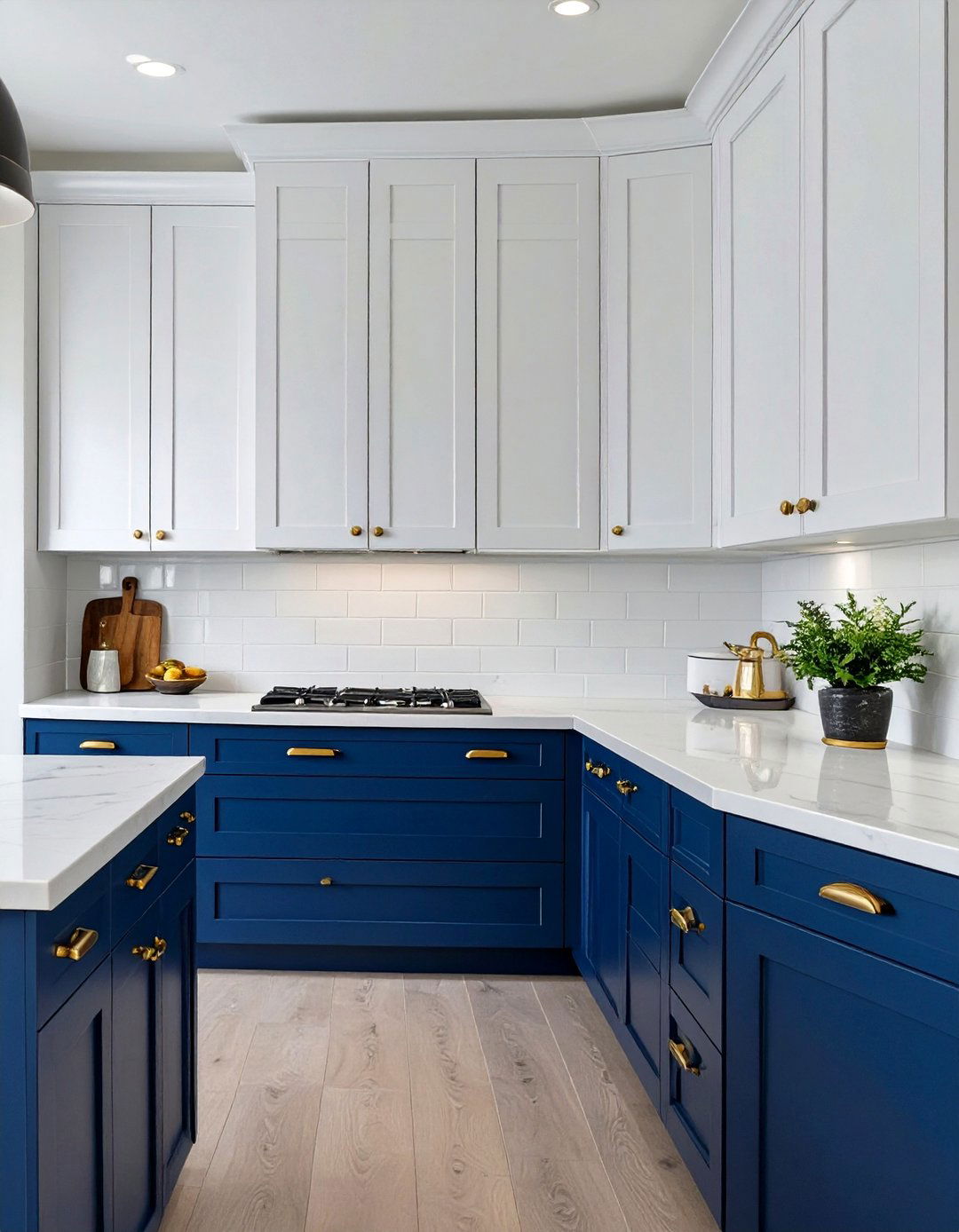 Classic White Upper Cabinets with Navy Blue Lowers - 30 two tone kitchen cabinet ideas