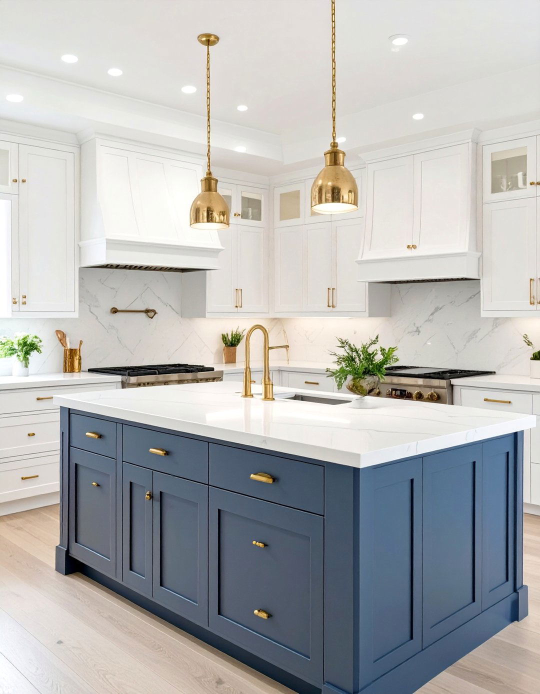Classic White Uppers with Navy Blue Lowers - 30 two tone painted kitchen cabinet ideas