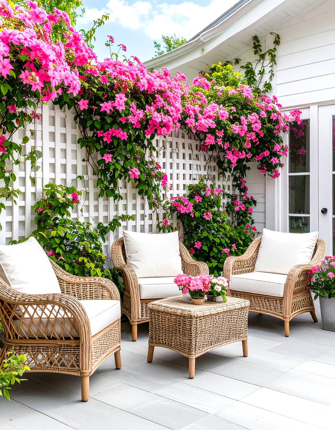 Classic White Vinyl Lattice Patio Privacy Wall - 30 patio privacy wall ideas