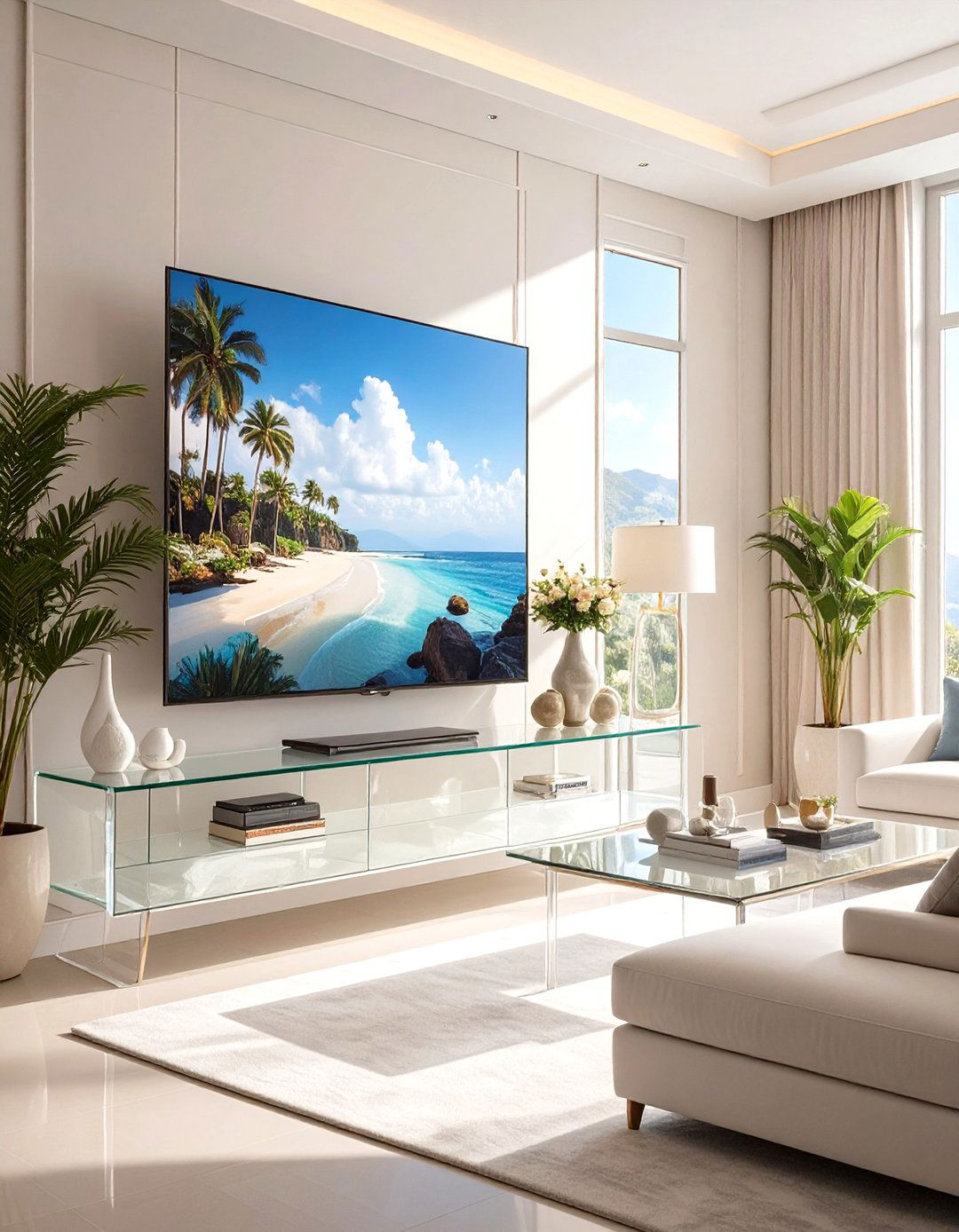 Clear Acrylic Console for a Weightless Feel - 30 simple small living room ideas with tv