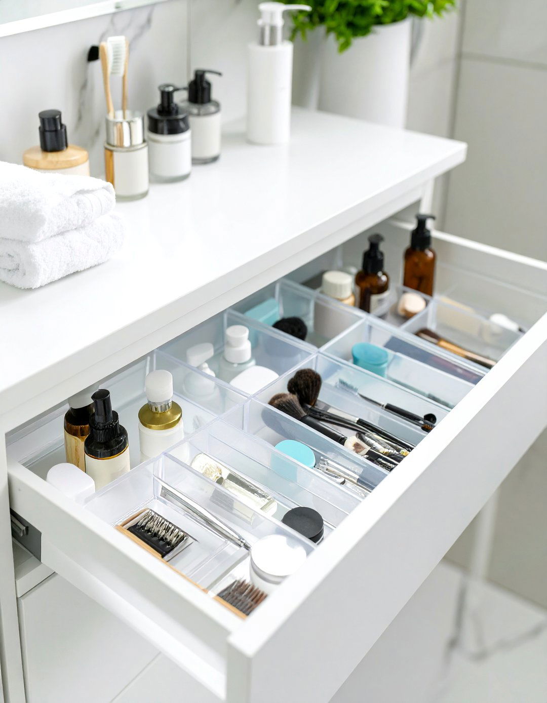 Clear Acrylic Drawer Dividers - 30 bathroom closet organization ideas