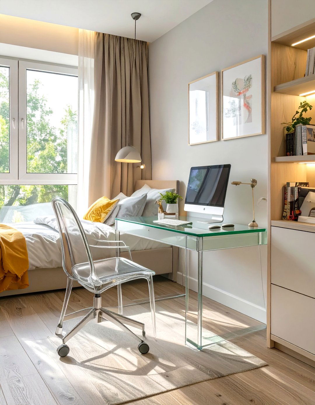 Clear Acrylic Furniture for a Lighter Feel - 30 shared bedroom ideas for small rooms