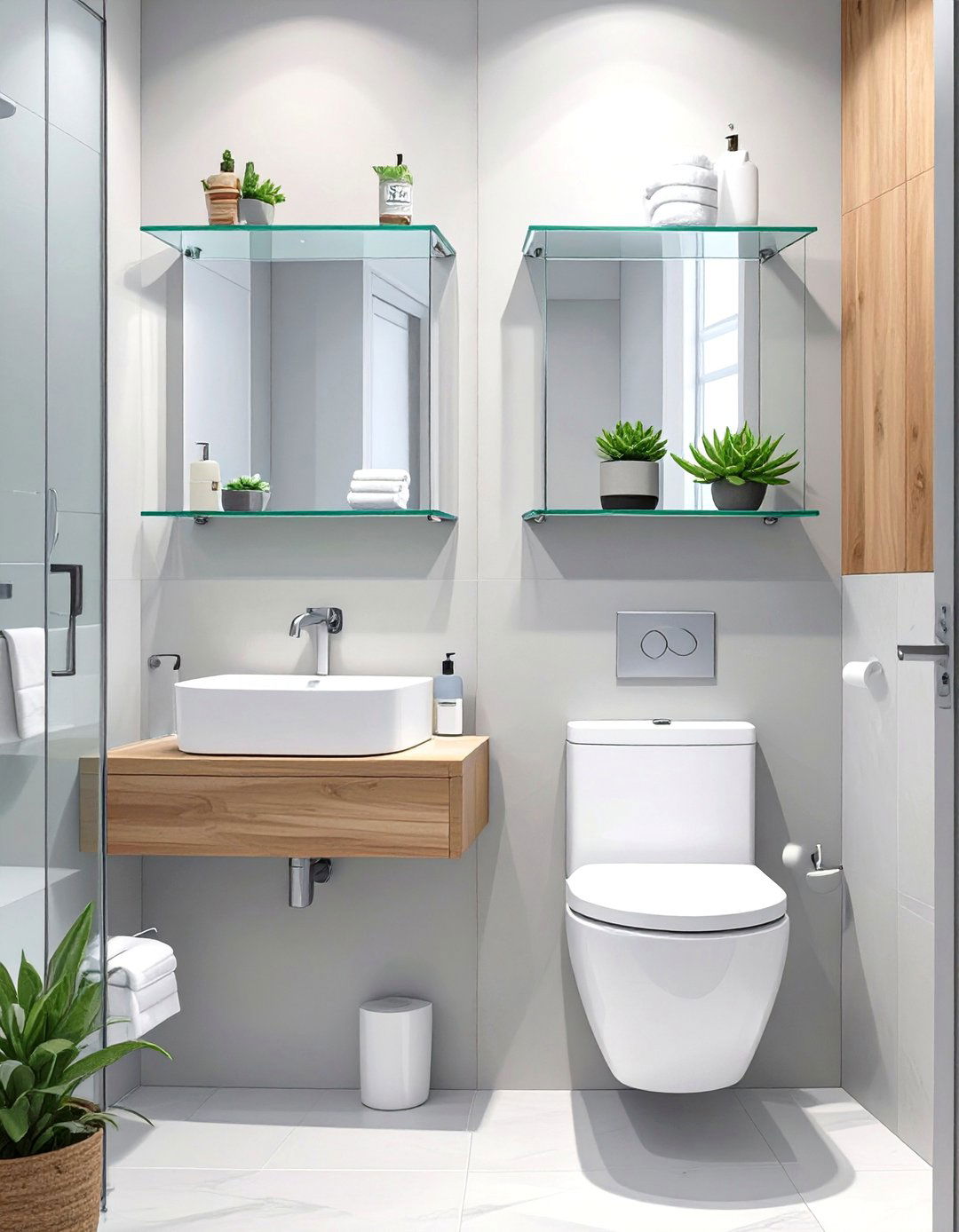 Clear Glass Floating Shelves - 30 very small small half bathroom ideas